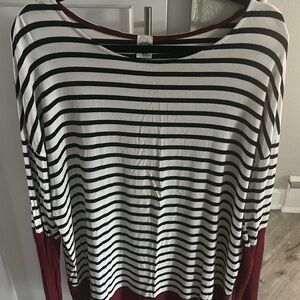 Sun n Moon Black and White Striped Top with Maroon Sleeves